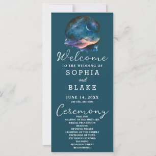Crescent Moon Starlit Sky Blue Wedding Program