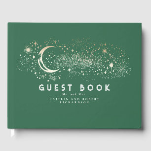 Crescent Moon Starry Night Celestial Wedding Guest Book