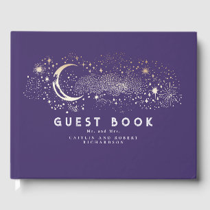 Crescent Moon Starry Night Celestial Wedding Guest Book