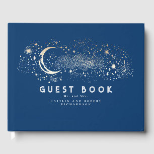 Crescent Moon Starry Night Celestial Wedding Guest Book