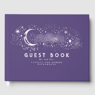 Crescent Moon Starry Night Celestial Wedding Guest Book