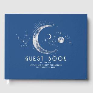 Crescent Moon Starry Night Celestial Wedding Guest Book