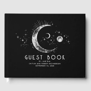 Crescent Moon Starry Night Celestial Wedding Guest Book