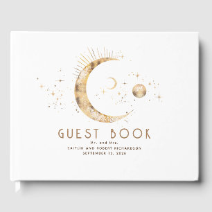 Crescent Moon Starry Night Celestial Wedding Guest Book