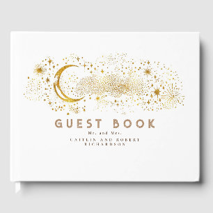 Crescent Moon Starry Night Celestial Wedding Guest Book