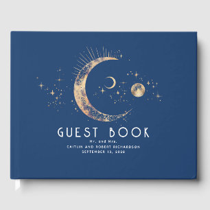 Crescent Moon Starry Night Celestial Wedding Guest Book