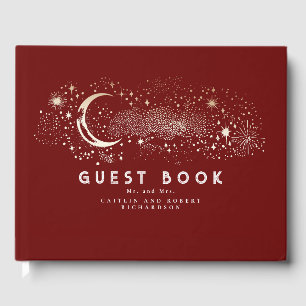 Crescent Moon Starry Night Celestial Wedding Guest Book