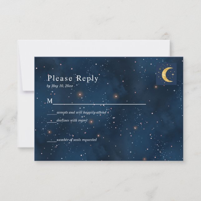 Crescent Moon Starry Night Navy Blue RSVP Card (Front)