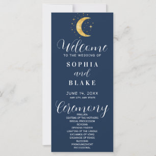 Crescent Moon Starry Night Navy Wedding Program