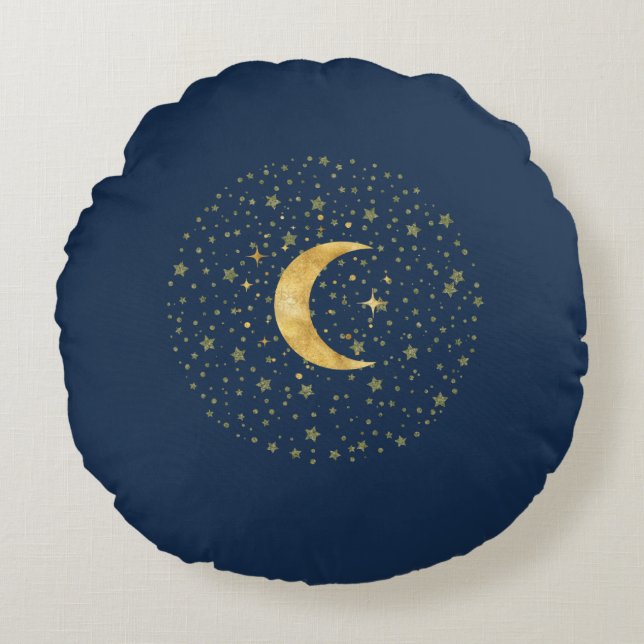 Crescent Moon Starry Night  Round Cushion (Front)