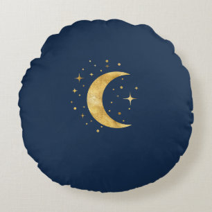 Crescent Moon Starry Night  Round Cushion