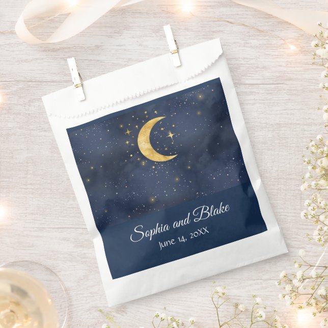 Crescent Moon Starry Night Wedding Favour Bags (Clipped)