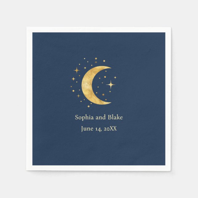Crescent Moon Starry Night Wedding Napkin (Front)