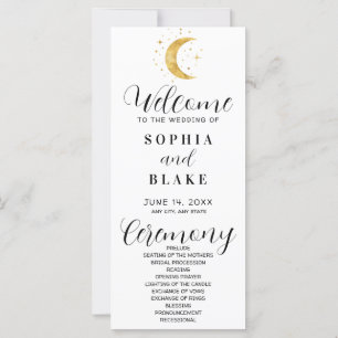 Crescent Moon Starry Night White Wedding Program