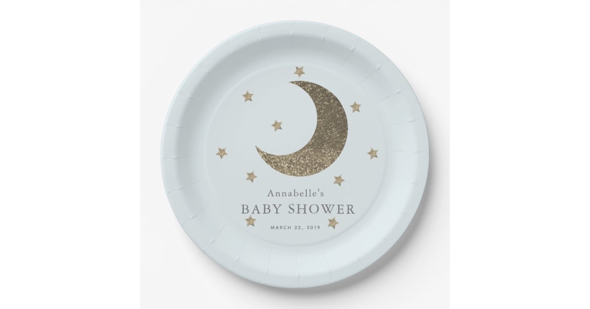 Crescent Moon & Stars Blue Baby Shower Paper Plate | Zazzle.co.uk