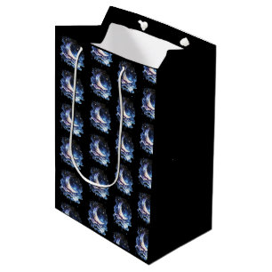 Crescent Moon Stars Celestial Black Halloween Medium Gift Bag