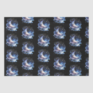 Crescent Moon Stars Celestial Black Halloween Tissue Paper