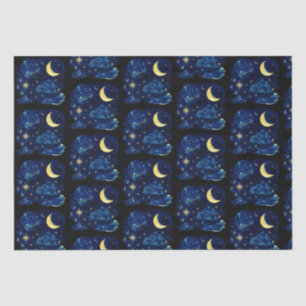 Crescent Moon Stars Celestial Black Halloween Tissue Paper