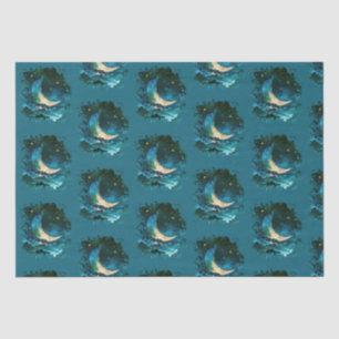 Crescent Moon Stars Celestial Blue Halloween Tissue Paper
