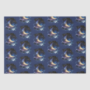 Crescent Moon Stars Celestial Blue Halloween Tissue Paper