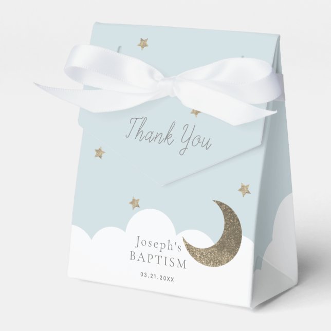 Crescent Moon & Stars Light Blue Boy Baptism Favour Box (Front Side)