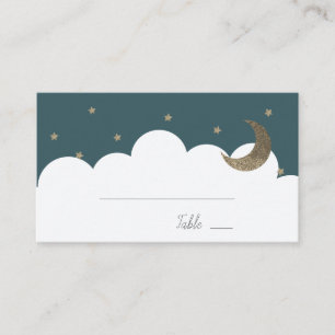 Crescent Moon & Stars Navy Blue Boy Place Card