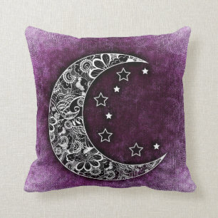 CRESCENT MOON & STARS on Shaded Purple Texture Cushion