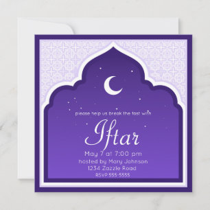 Crescent Moon & Stars Ramadan, purple, grey Invitation