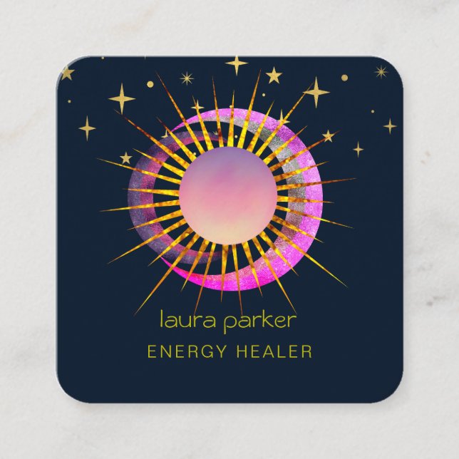Crescent Moon Sun Purple Mystic Boho Cosmic Sky Square Business Card (Front)
