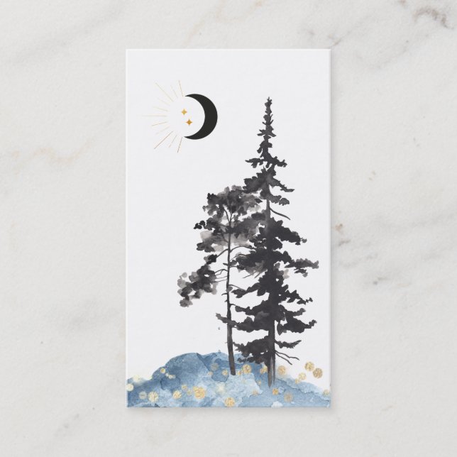 *~*  Crescent Moon Trees Gold Stars Glitter Moon Business Card (Front)