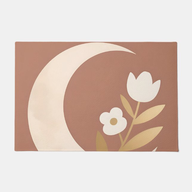 Crescent Moon Tulip Floral Minimal Doormat (Front)