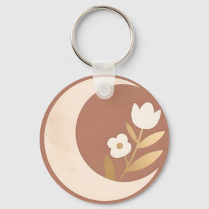 Crescent Moon Tulip Floral Minimal Key Ring
