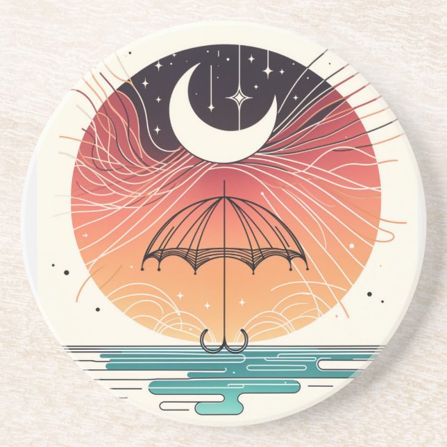 Crescent Moon Umbrella Boho Dream Coaster (Front)