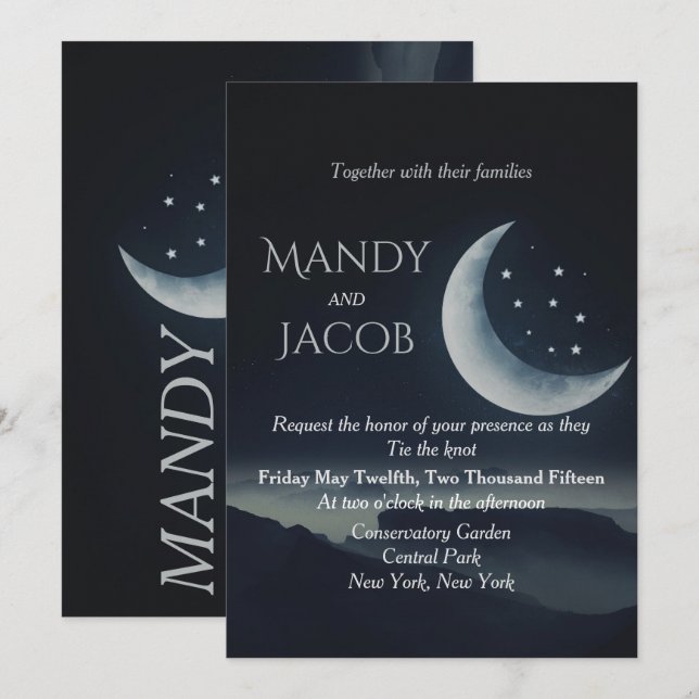 Crescent moon wedding invitation (Front/Back)