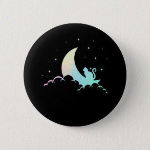 Crescent Moon Wicca Mystical Cat Pastel Goth 6 Cm Round Badge