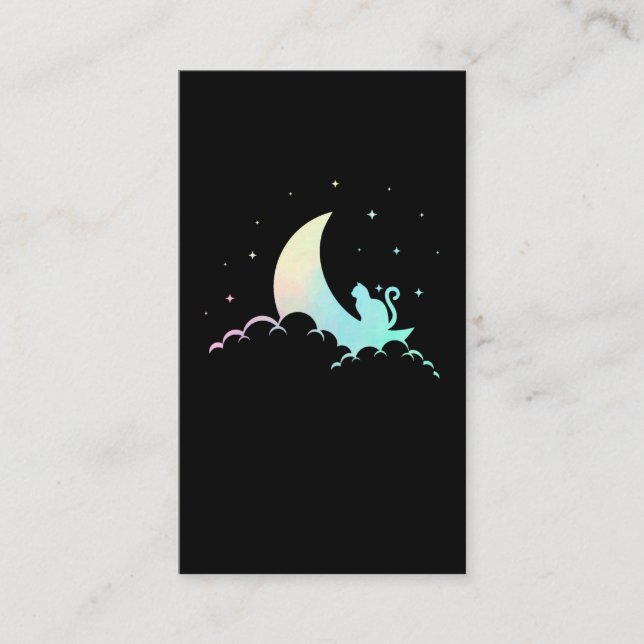 Crescent Moon Wicca Mystical Cat Pastel Goth Business Card (Front)