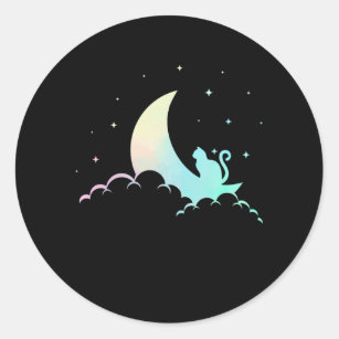 Crescent Moon Wicca Mystical Cat Pastel Goth Classic Round Sticker