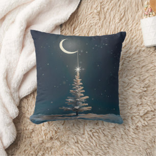 Crescent Moon With a Christmas Star Cushion
