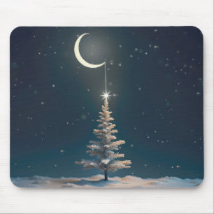 Crescent Moon With a Christmas Star Mouse Mat
