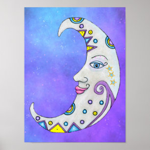 Crescent Moon With Face Pretty Decorations Purple