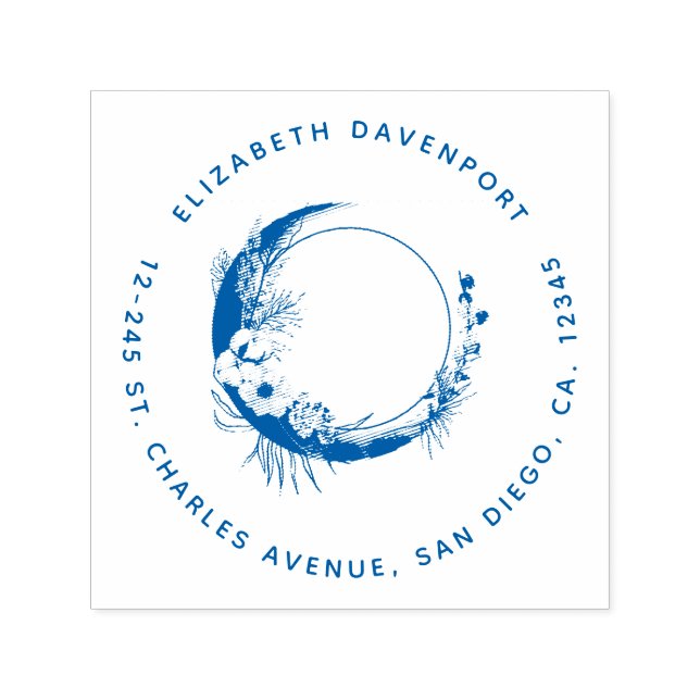 Crescent Moon with Flowers Address Self-inking Stamp (Design)