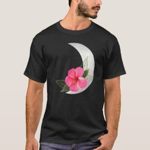 Crescent Moon With Hibus Flower  Tropical Flower T-Shirt