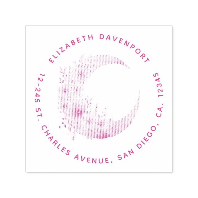 Crescent Moon with Pretty Flowers Address Self-inking Stamp (Design)