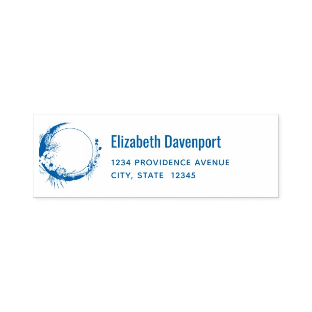 Crescent Moon with White Flowers Address Self-inking Stamp (Design)