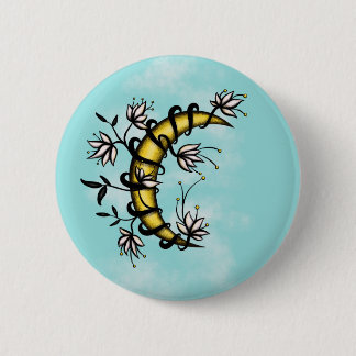 Crescent Moon Wrapped In Flowers Tattoo Style 6 Cm Round Badge
