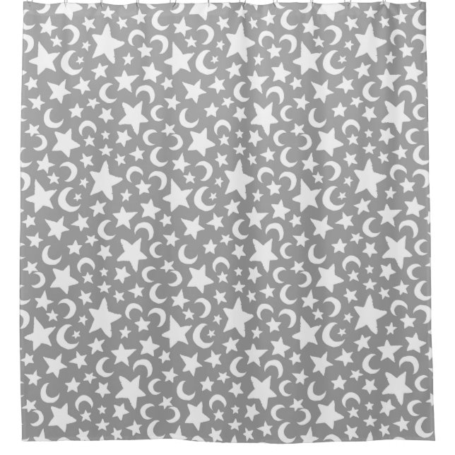 Crescent Moons and Stars Pattern Shower Curtain (Front)