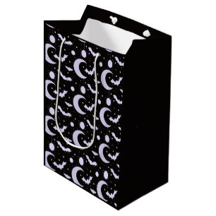 Crescent Moons, Spiders and Bats Black Halloween Medium Gift Bag