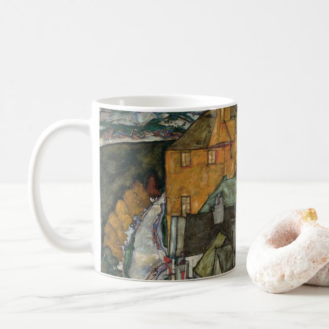 Crescent of Houses II, Island Town by Egon Schiele Coffee Mug (With Donut)