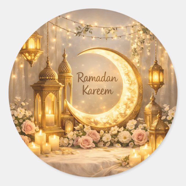 Crescent Of Light And Peace – Ramadan Crescent Classic Round Sticker (Front)