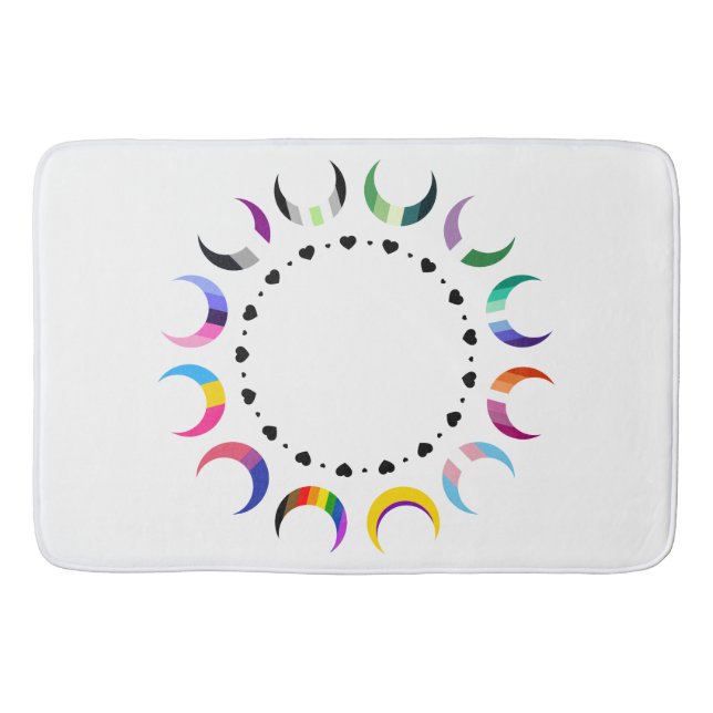 Crescent Pride Moons & Black Hearts Bath Mat (Front)